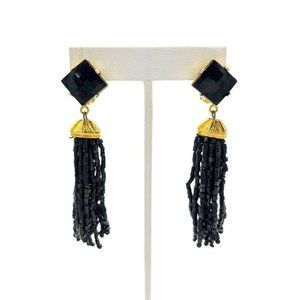 Gianni de Liguoro Vintage Black Bead Tassel Dangle Earrings